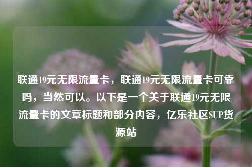 联通19元无限流量卡	，联通19元无限流量卡可靠吗，当然可以。以下是一个关于联通19元无限流量卡的文章标题和部分内容，亿乐社区SUP货源站  第1张