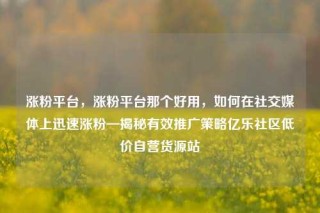 涨粉平台，涨粉平台那个好用，如何在社交媒体上迅速涨粉—揭秘有效推广策略亿乐社区低价自营货源站