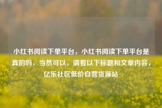 小红书阅读下单平台，小红书阅读下单平台是真的吗，当然可以，请看以下标题和文章内容，亿乐社区低价自营货源站