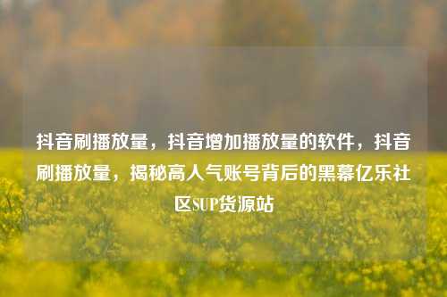 抖音刷播放量	，抖音增加播放量的软件，抖音刷播放量，揭秘高人气账号背后的黑幕亿乐社区SUP货源站  第1张